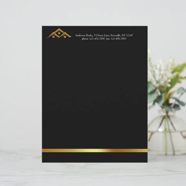 Real Estate Golden House Logo Modern Realtor レターヘッド (スタンド正面)