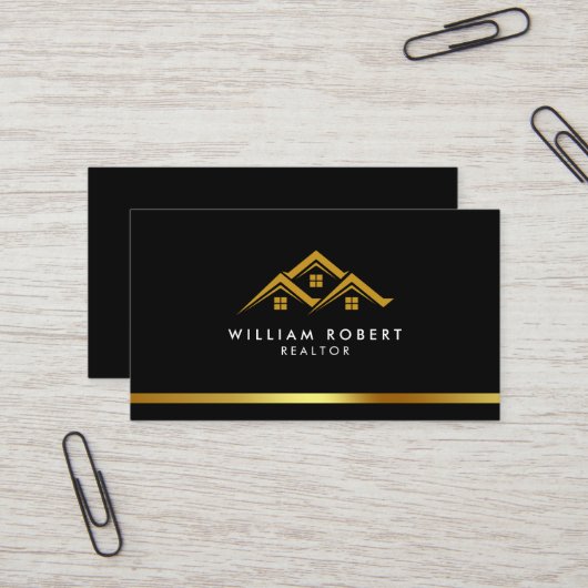 Real Estate Golden House Logo Modern Realtor 名刺 (正面/裏面インサイチュ)