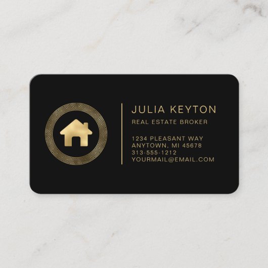 Real Estate House Logo Black Gold Rounded 名刺 (正面)