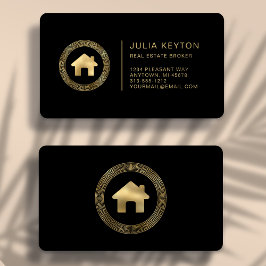 Real Estate House Logo Black Gold Rounded 名刺