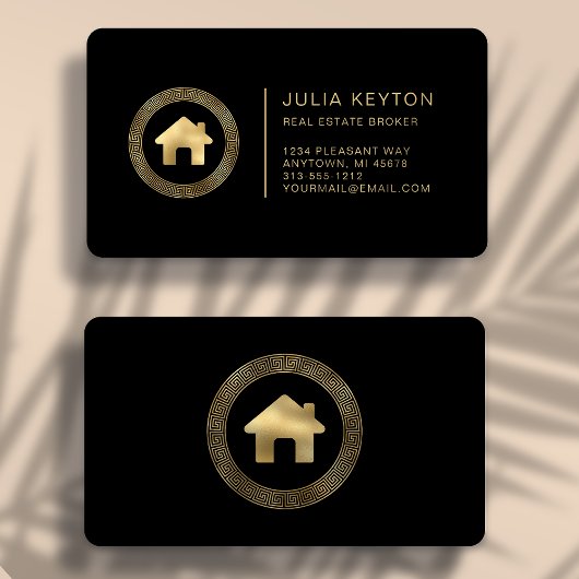Real Estate House Logo Black Gold Rounded 名刺