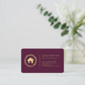 Real Estate House Logo Burgundy Gold Rounded 名刺 (スタンド正面)