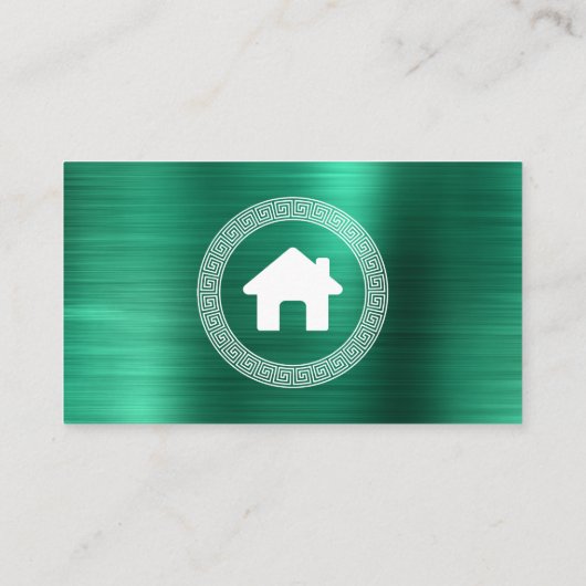 Real Estate House Logo Greek Key Frame Green 名刺 (裏面)