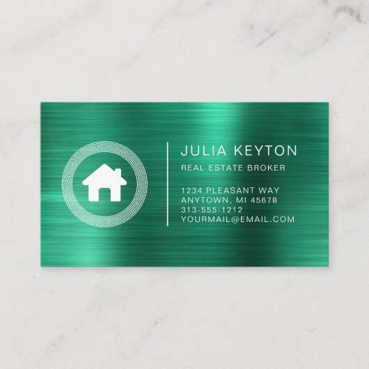 Real Estate House Logo Greek Key Frame Green 名刺 (正面)