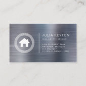 Real Estate House Logo Greek Key Frame Silver 名刺 (正面)