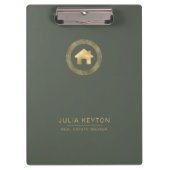 Real Estate House Logo Greek Key Sage Green Gold  クリップボード (正面)