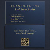 Real Estate Navy Blue Gold Metallic QR Code  名刺
