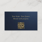 Real Estate Navy Blue Gold Metallic QR Code  名刺 (裏面)
