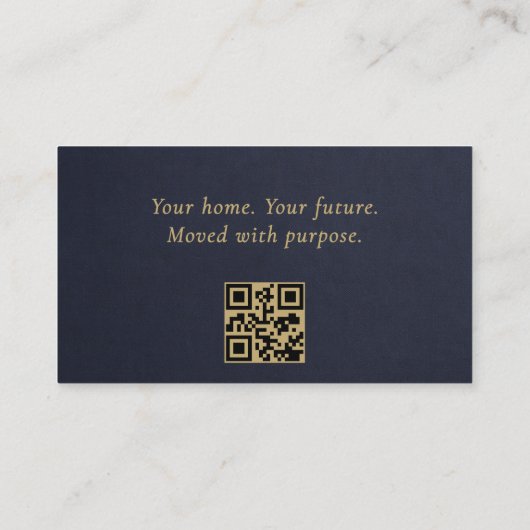 Real Estate Navy Blue Gold Slate Stone QR Code  名刺 (裏面)