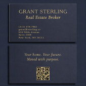 Real Estate Navy Blue Gold Slate Stone QR Code  名刺