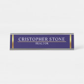 Real Estate Navy Blue House Logo Modern Realtor デスクネームプレート (正面)