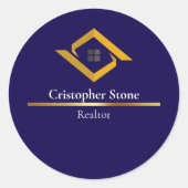 Real Estate Navy Blue House Logo Modern Realtor ラウンドシール (正面)