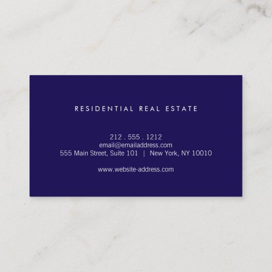 Real Estate Navy Blue House Logo Modern Realtor 名刺 (裏面)