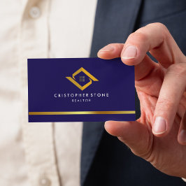 Real Estate Navy Blue House Logo Modern Realtor 名刺