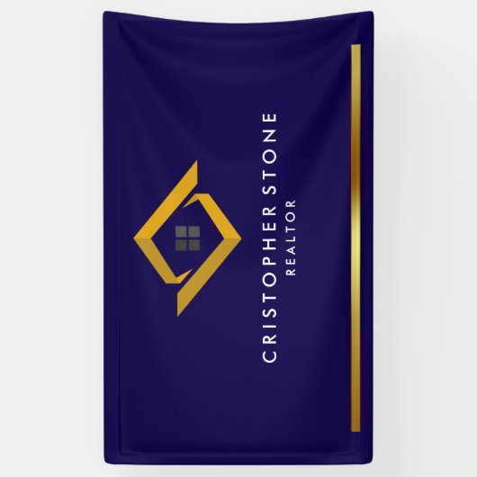 Real Estate Navy Blue House Logo Modern Realtor 横断幕 (縦)