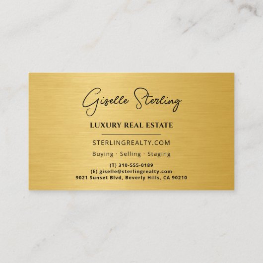 Real Estate Professional Black Gold Metallic 名刺 (裏面)