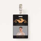 Real Estate Promotional Black & Gold Name Tag  バッジ (裏面クリップ)
