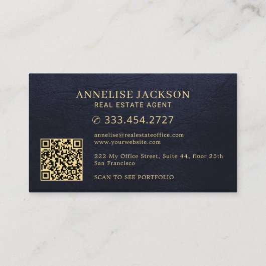Real estate QR code house logo navy gold  名刺 (裏面)