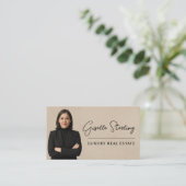 Real Estate QR Code Photo Beige Suede 名刺 (スタンド正面)