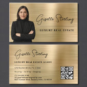 Real Estate QR Code Photo Faux Gold Metallic  名刺