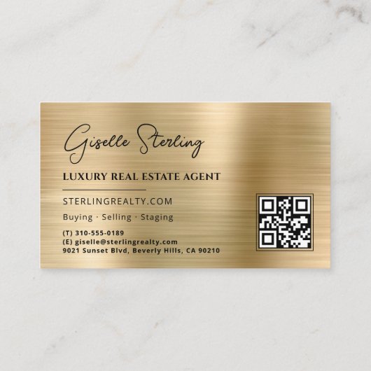 Real Estate QR Code Photo Faux Gold Metallic  名刺 (裏面)