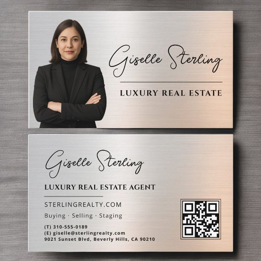 Real Estate QR Code Photo Platinum Metallic  名刺