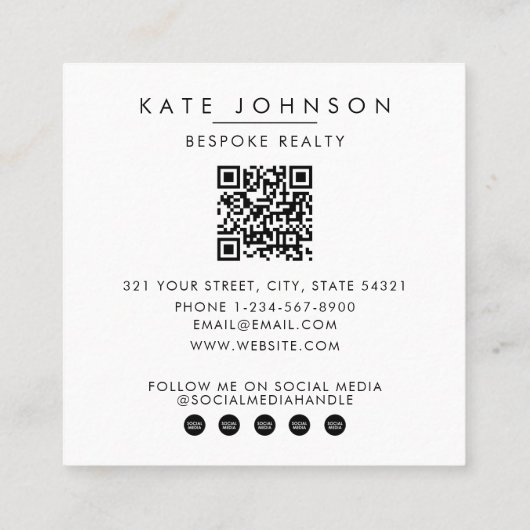 Real Estate Realtor Agent Photo QR Code スクエア名刺 (裏面)