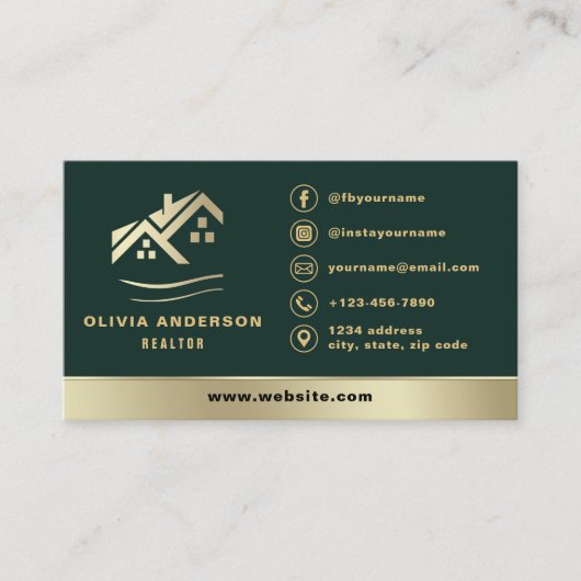 Real Estate Realtor Emerald Green Gold House 名刺 (正面)