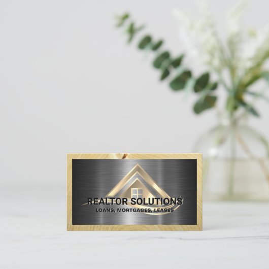 Real Estate Solutions Logo | Metallic and Wood 名刺 (スタンド正面)