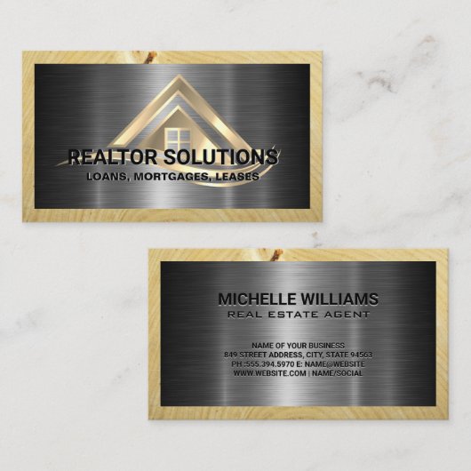 Real Estate Solutions Logo | Metallic and Wood 名刺 (正面/裏面)