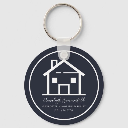 Real Estate White Navy Blue Custom キーホルダー (正面)