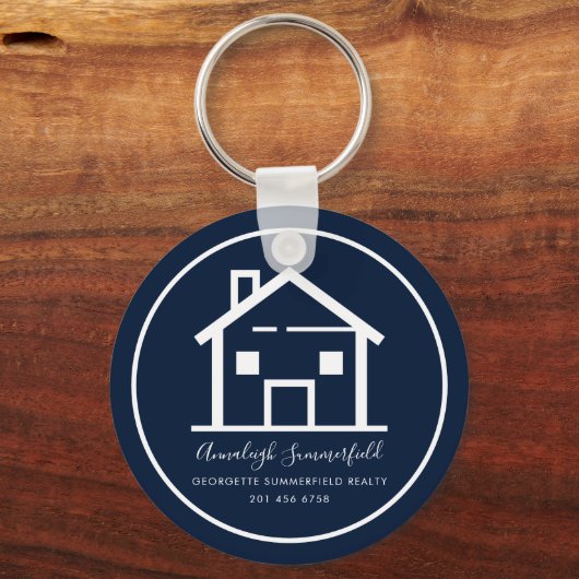 Real Estate White Navy Blue Custom キーホルダー (裏面)