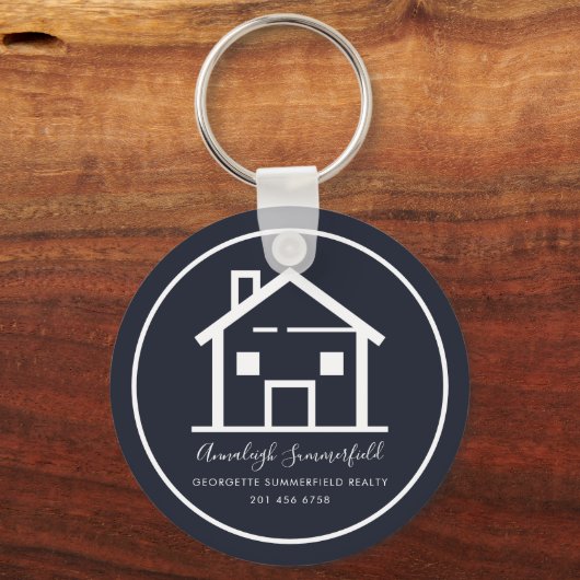 Real Estate White Navy Blue Custom キーホルダー (正面)