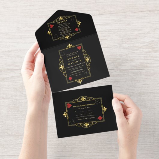 Real Foil Casino Poker Vegas Art Deco Wedding オールインワン招待状 (切り取り部)