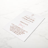 real foil little pink bow First Holy Communion 箔招待状 (回転した状態)