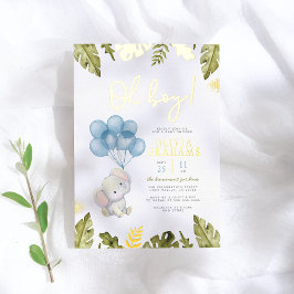 Real Foil | Oh Boy Watercolor Elephant Baby Shower 箔招待状
