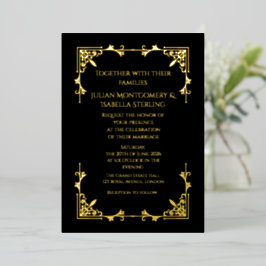 Real Gold Foil Black Tie Royal Regency wedding 箔招待状