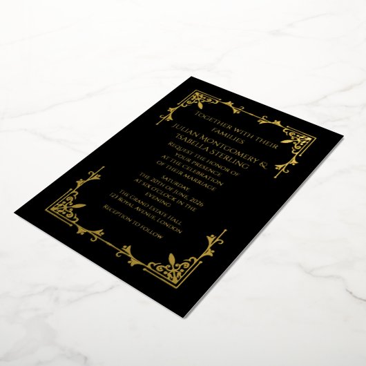 Real Gold Foil Black Tie Royal Regency wedding 箔招待状 (回転した状態)