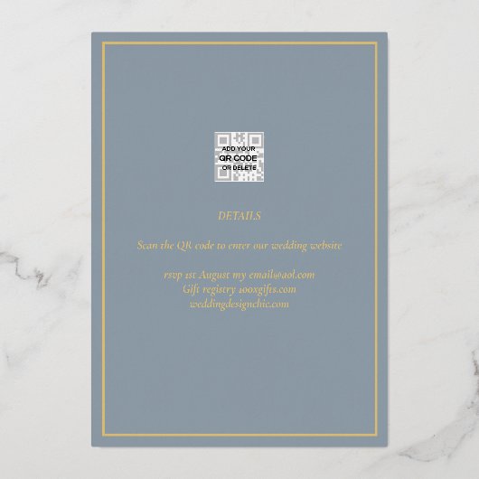 Real GOLD Foil Dusty Blue Save the Date Wedding 箔招待状 (裏面)