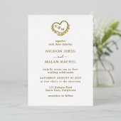 Real Gold Foil Elegant Wreath Monogram Wedding 箔招待状 (立ち正面)