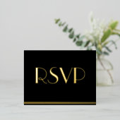 Real Gold Foil Great Gatsby Wedding RSVP Postcards 箔招待状ポストカード (立ち正面)