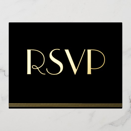 Real Gold Foil Great Gatsby Wedding RSVP Postcards 箔招待状ポストカード (正面)