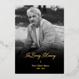 Real Golden In Loving Memory BW Photo Funeral 箔招待状