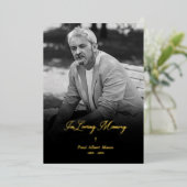 Real Golden In Loving Memory BW Photo Funeral 箔招待状 (立ち正面)