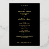 Real Golden In Loving Memory BW Photo Funeral 箔招待状 (裏面)