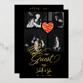 Real Golden Luxury Red Heart 4 photos Trendy 箔招待状