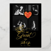 Real Golden Luxury Red Heart 4 photos Trendy 箔招待状 (正面)