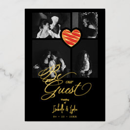 Real Golden Luxury Red Heart 4 photos Trendy 箔招待状