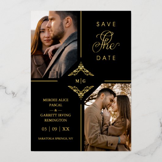 Real Golden Sophisticated Ornament Flourish  箔招待状 (正面)