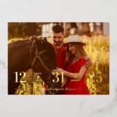 Real Golden Stylish & Fun Unmatched Wedding Photo 箔招待状 (正面)